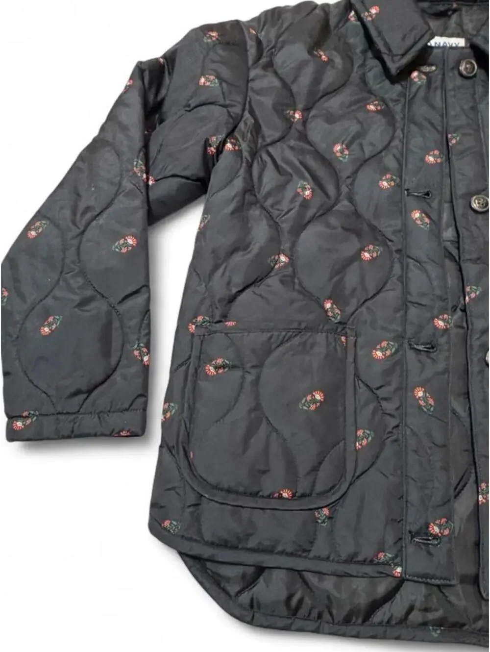 Girls Black Quilted Floral Old Navy jacket Size L 10-12